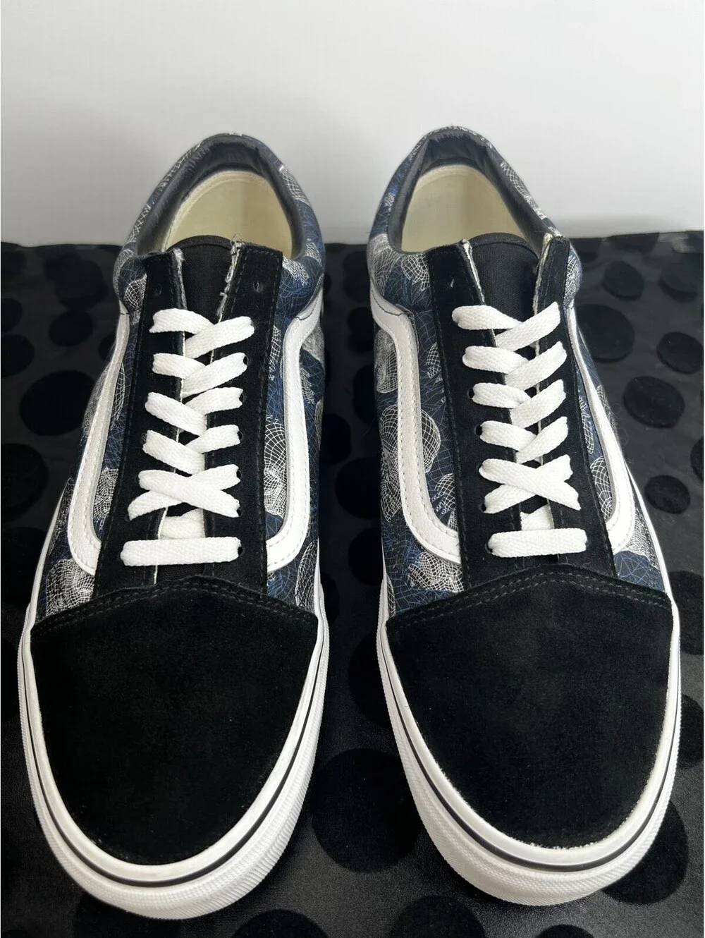 Vans Old Skool Wireframe Skull Print Sneakers Men's 11.5 Blue Black EU45